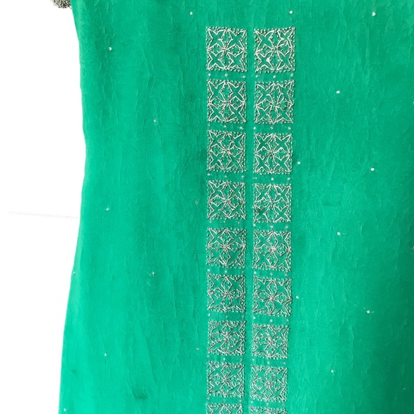 Green and Silver Georgette Indian Dress - Picture 3 of 3